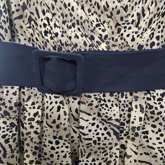 Adrianna Papell Silk Leopard Print Sleeveless Belted V-Neck Cocktail Dress 16W - Picture 7 of 14